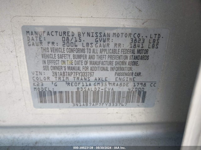 Nissan SENTRA SV 2015 3N1AB7AP7FY333767 Image 9