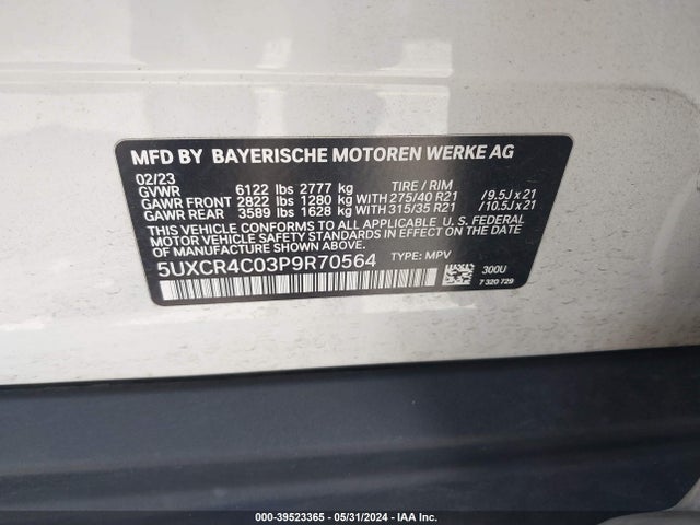 5UXCR4C03P9R70564 BMW X5 Sdrive40i