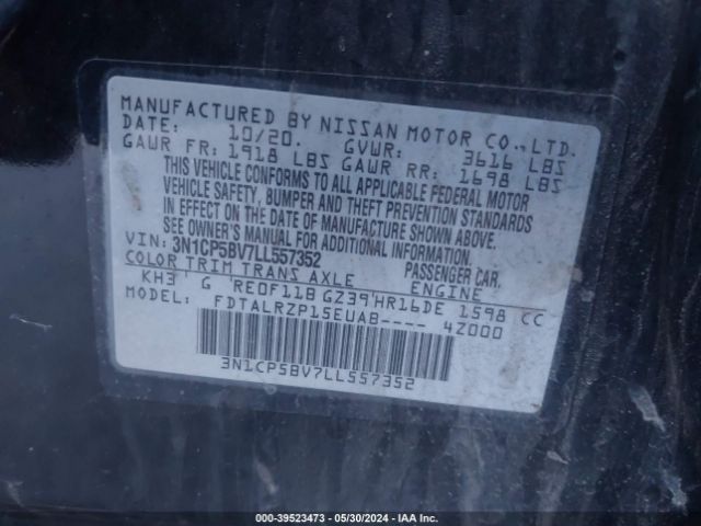 3N1CP5BV7LL557352 Nissan Kicks S Xtronic Cvt