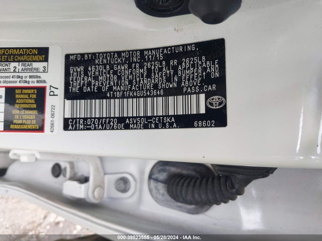 Toyota CAMRY SE 2016 4T1BF1FK4GU543646 Image 9