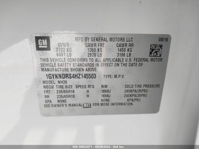 1GYKNDRS4HZ145503 Cadillac XT5 LUXURY