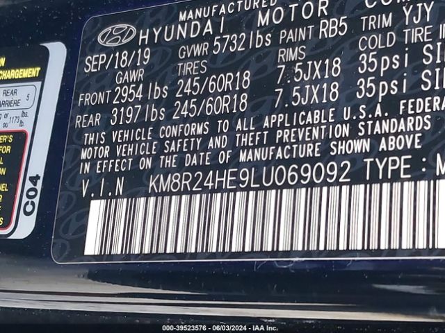 KM8R24HE9LU069092 Hyundai Palisade Sel
