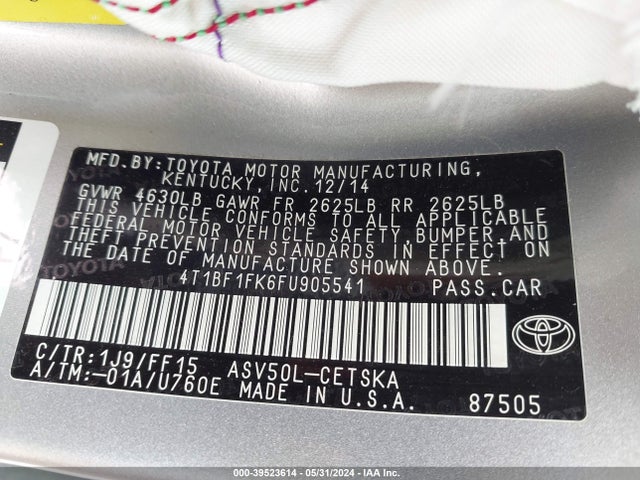 Toyota CAMRY SE 2015 4T1BF1FK6FU905541 Image 9