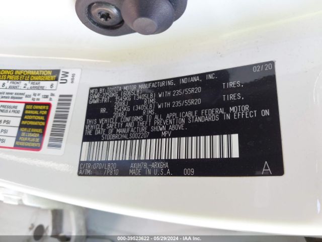 5TDDBRCH4LS002207 Toyota Highlander Hybrid Limited