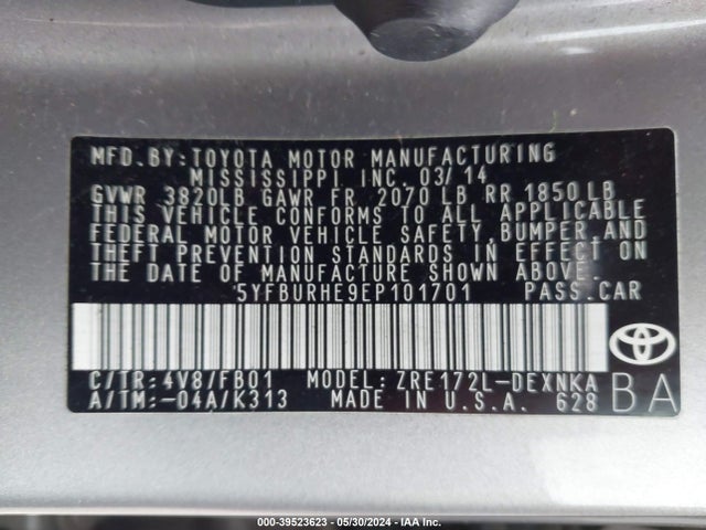 Toyota Corolla Le Plus 2014 5YFBURHE9EP101701 Image 9