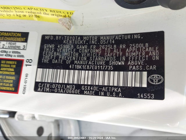 Toyota AVALON LIMITED 2014 4T1BK1EB7EU117735 Image 9