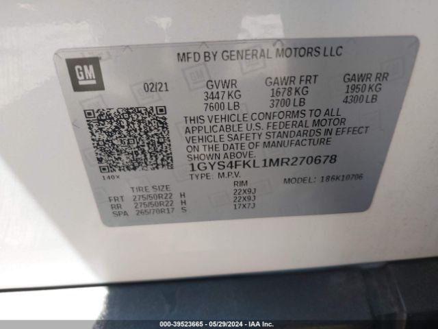 1GYS4FKL1MR270678 Cadillac Escalade 4wd Sport