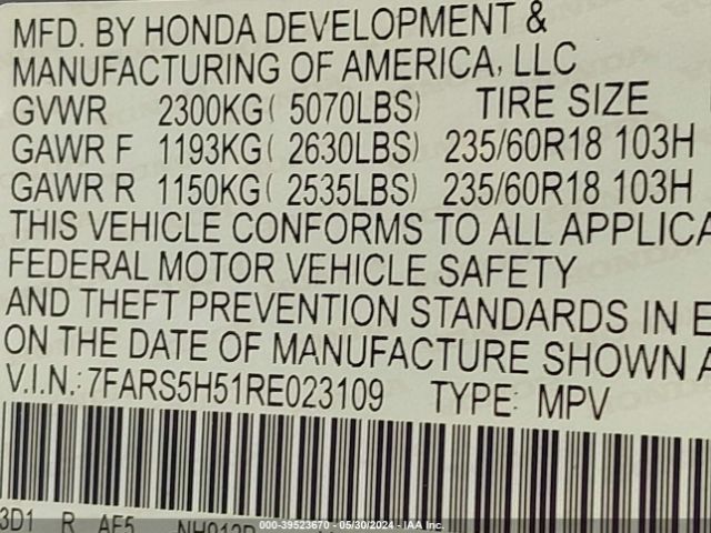 7FARS5H51RE023109 Honda Cr-v Hybrid Sport