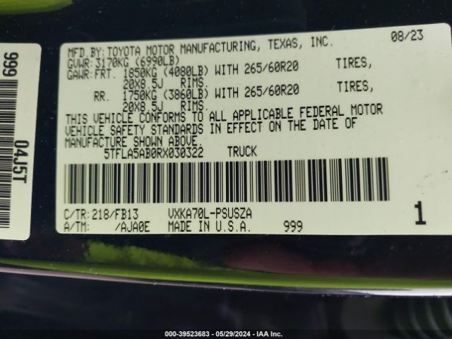 5TFLA5AB0RX030322 Toyota Tundra Sr5