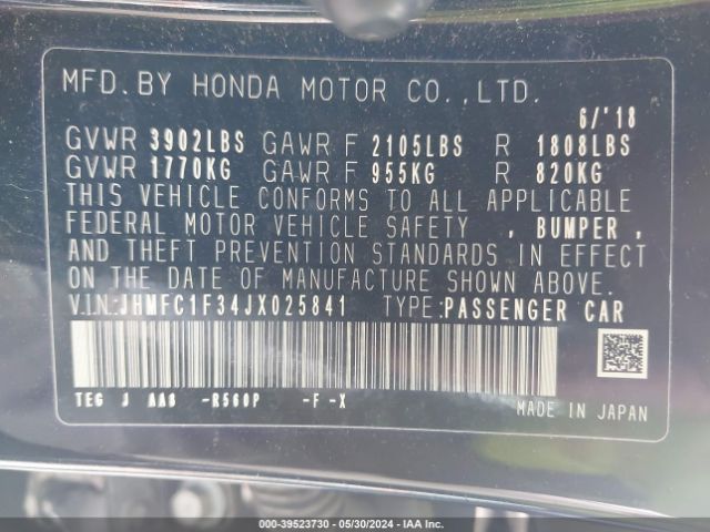 JHMFC1F34JX025841 Honda Civic Ex-t