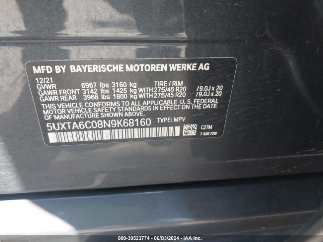 5UXTA6C08N9K68160 BMW X5 Phev Xdrive45e