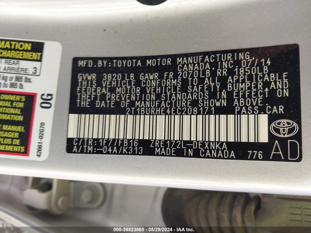 Toyota COROLLA LE 2014 2T1BURHE4EC208171 Image 9