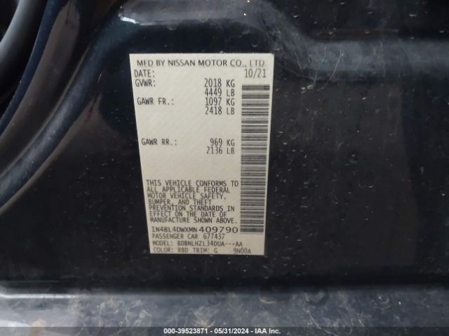 1N4BL4DWXMN409790 Nissan Altima Sv Intelligent Awd