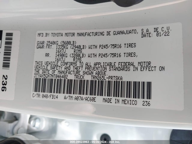Toyota Tacoma Sr 2022 3TYAX5GN7NT046402 Image 9