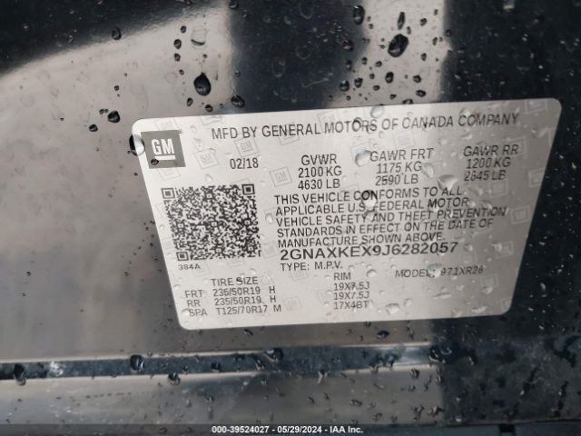 2GNAXKEX9J6282057 Chevrolet EQUINOX LT