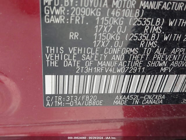 Toyota RAV4 LE 2020 2T3H1RFV4LW072911 Image 9