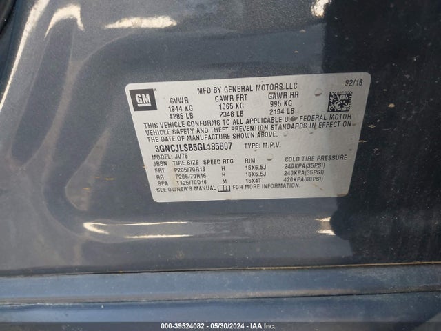 Chevrolet Trax Lt 2016 3GNCJLSB5GL185807 Image 9
