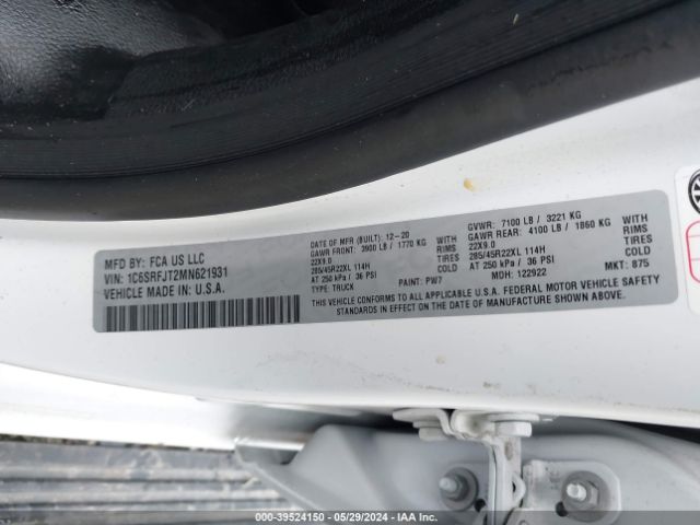 1C6SRFJT2MN621931 RAM 1500 Laramie  4x4 5'7 Box