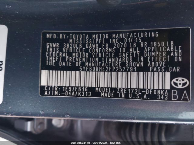 5YFBURHE2FP257791 Toyota Corolla Le Plus