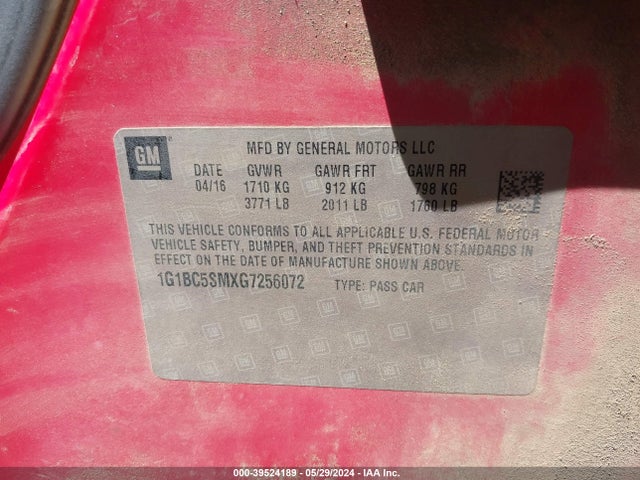 Chevrolet Cruze Ls Auto 2016 1G1BC5SMXG7256072 Image 9