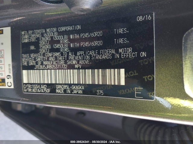 Toyota 4runner Limited 2016 JTEBU5JR8G5371732 Image 9