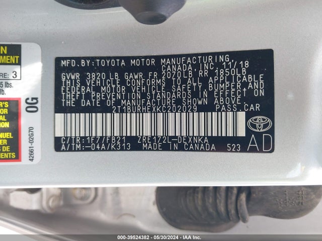 Toyota COROLLA LE 2019 2T1BURHEXKC202029 Image 9