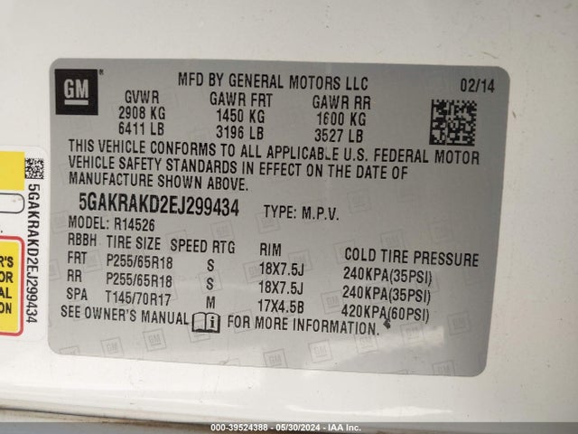 5GAKRAKD2EJ299434 Buick Enclave Convenience