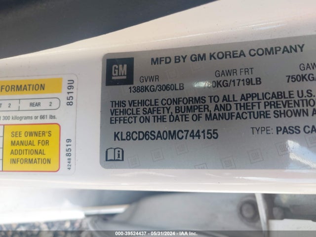 Chevrolet Spark Fwd 1lt Automatic 2021 KL8CD6SA0MC744155 Image 9