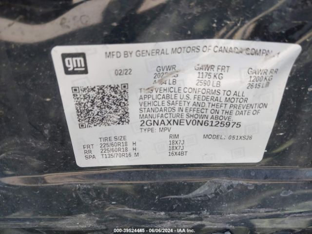 2GNAXNEV0N6125975 Chevrolet Equinox Fwd Premier