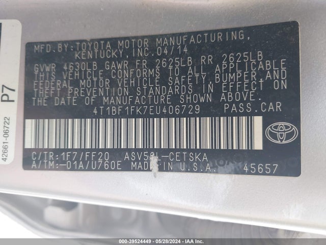 Toyota CAMRY SE 2014 4T1BF1FK7EU406729 Image 9
