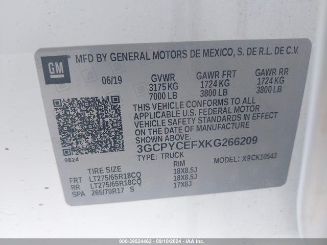 Chevrolet Silverado 1500 Custom Trail Boss 2019 3GCPYCEFXKG266209 Image 9