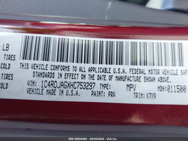 1C4RDJAGXHC753297 Dodge Durango Sxt Awd