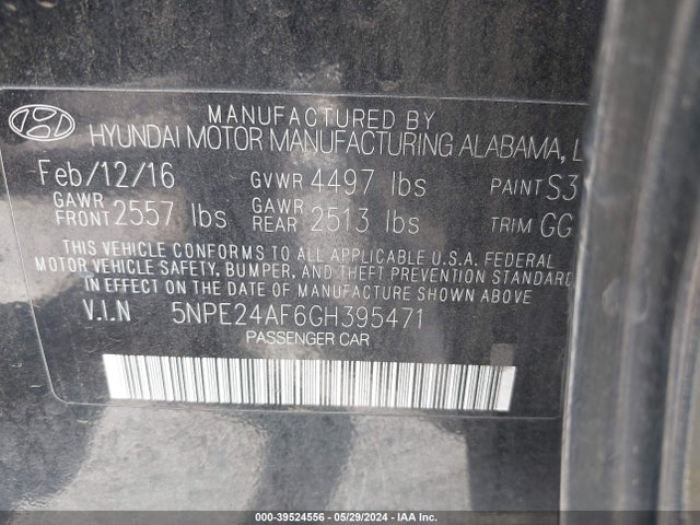 Hyundai SONATA SE 2016 5NPE24AF6GH395471 Image 9