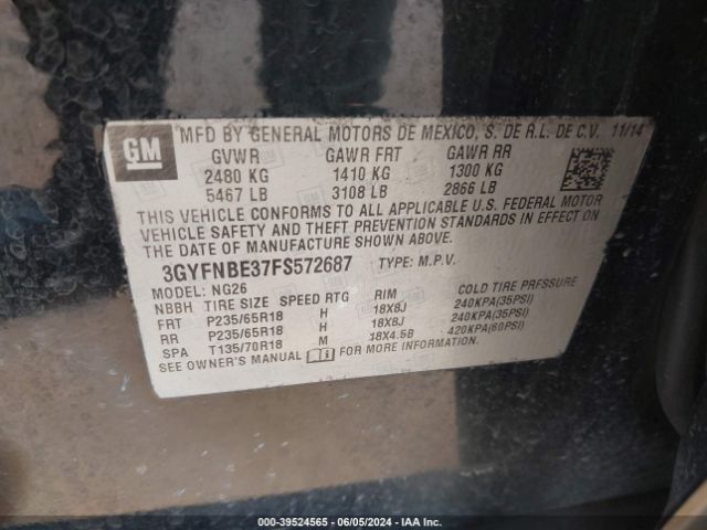 3GYFNBE37FS572687 Cadillac Srx Luxury Collection