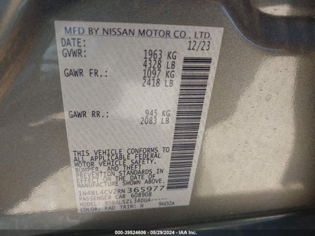 Nissan Altima Sr Fwd 2024 1N4BL4CV2RN365977 Image 9