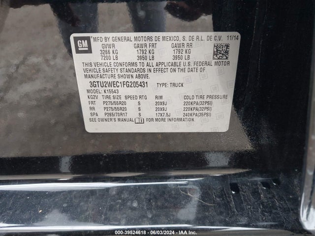GMC Sierra 1500 Denali 2015 3GTU2WEC1FG205431 Image 9
