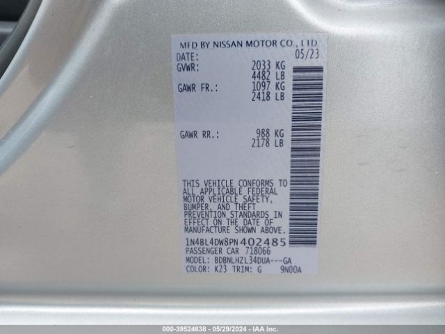 1N4BL4DW8PN402485 Nissan Altima Sv Intelligent Awd