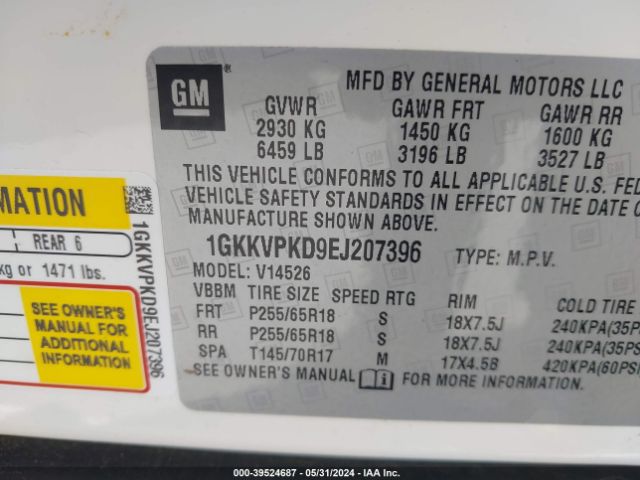 1GKKVPKD9EJ207396 GMC Acadia Sle-2
