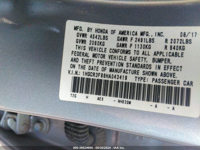 1HGCR3F96HA043419 Honda Accord Touring V6