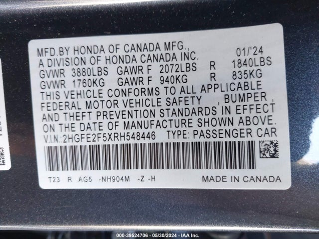 Honda Civic Sport 2024 2HGFE2F5XRH548446 Image 9
