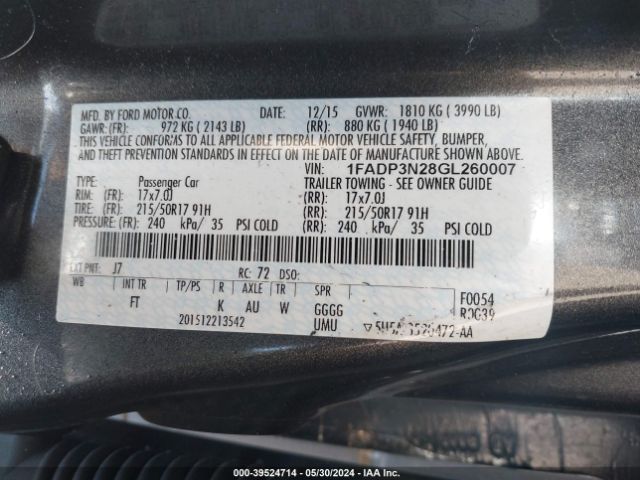 1FADP3N28GL260007 Ford Focus Titanium