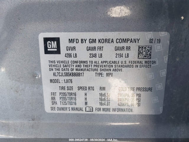 Chevrolet Trax Lt 2019 KL7CJLSB5KB868817 Image 9