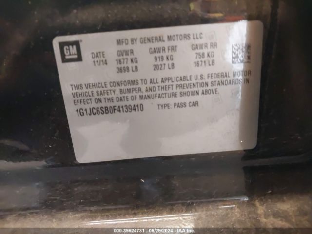 1G1JC6SB0F4139410 Chevrolet Sonic Lt Auto