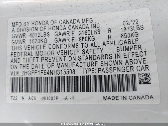 Honda Civic Touring 2022 2HGFE1F94NH315508 Image 9