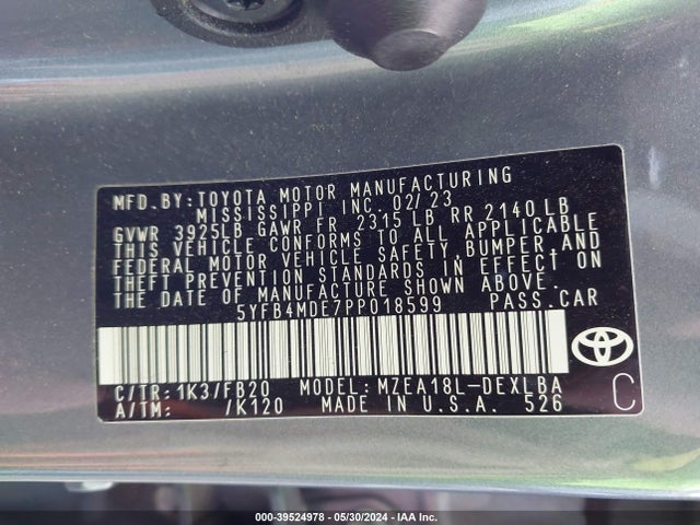 Toyota COROLLA LE 2023 5YFB4MDE7PP018599 Image 9