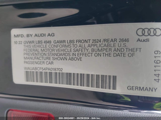 WAUABCF54PA018702 Audi A5 Sportback Premium 40 Tfsi Quattro S Tronic