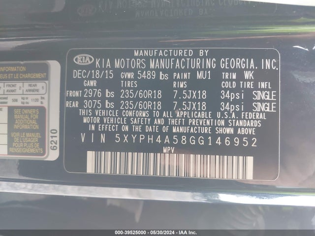 KIA Sorento 3.3l Ex 2016 5XYPH4A58GG146952 Image 9