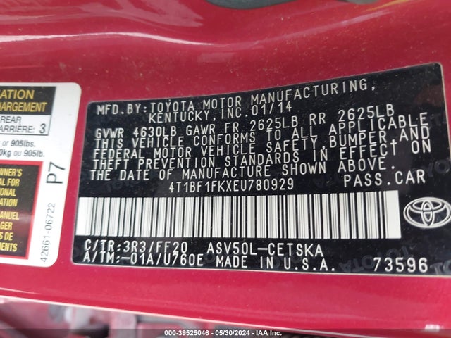 Toyota CAMRY SE 2014 4T1BF1FKXEU780929 Image 9