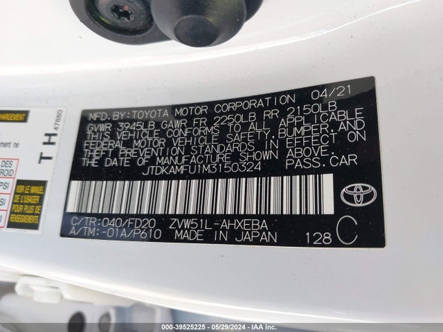 Toyota Prius Le 2021 JTDKAMFU1M3150324 Image 9