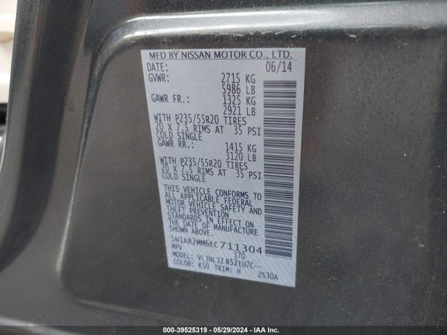 Nissan Pathfinder Platinum 2014 5N1AR2MM6EC711304 Image 9